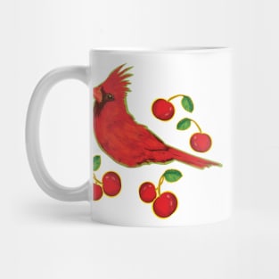 Very Red Bird with cherries - Illustration pattern Mug